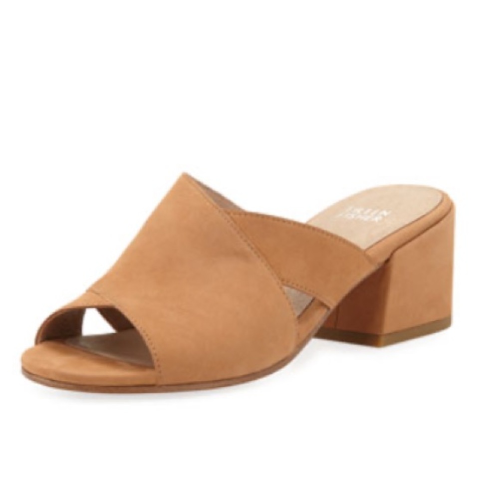 Eileen Fisher Haven Sand Nubuck Open Toe Block Heel Sandal Slides 8 Neutral Chic - Picture 15 of 15